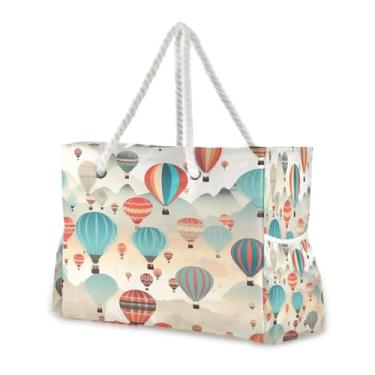 Imagem de Wassud Bolsa de praia com balões coloridos grandes bolsas de praia para mulheres, impermeável, à prova de areia, bolsa de viagem com zíper e bolso para piscina, academia, acampamento