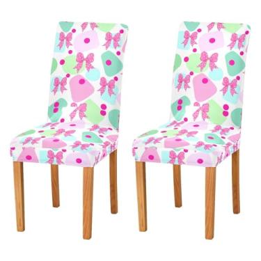 Imagem de Wassud Capas de cadeira elásticas de cozinha com laços e bolinhas para jantar, conjunto de 2 protetores de assento laváveis