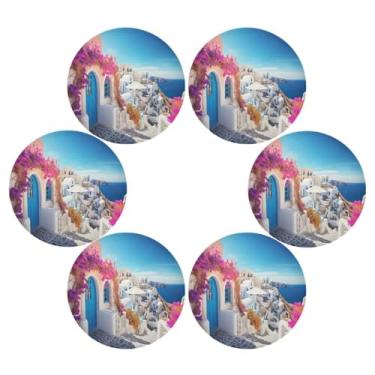 Imagem de Wassud Jogo americano conjunto de 6 tapetes redondos de casa de praia para cozinha e jantar, tapetes laváveis e resistentes ao calor, decoração de mesa 39 cm