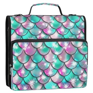 Imagem de Wassud Pasta organizadora expansível com 3 anéis de escamas de sereia turquesa com alça de ombro e alça de vários bolsos