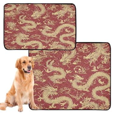 Imagem de CEBUGI Almofadas de xixi laváveis para cães, pacote com 2, almofadas impermeáveis para filhotes de cachorro, antiderrapante, à prova de vazamento, para cama de cercadinho, dragão dourado