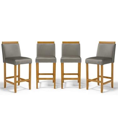 Imagem de Kit Com 4 Banquetas Eloá Madeira Maciça Assento Estofado Para Bancada