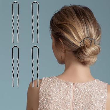 Imagem de 4 peças de pentes de cabelo de metal para garfo de cabelo, grampo de cabelo, palito de dente para coque, em forma de U para acessórios de cabelo vintage (pente de dois dentes, 7,6 x 1,2 cm)