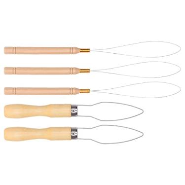 Imagem de GLOGLOW Enfiadores de Agulha, Enfiadores de Contas, Cabeça de Aço Inoxidável e Cabo de Madeira, Ferramenta Multifuncional para Extensões de Cabelo, Miçangas e Tufos DIY, Conjunto de 5 Peças Com Dois Tamanhos, Perfeito