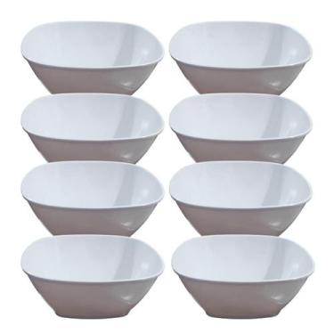 Imagem de Kit 08 Tigela Quadrada Lisa de Melamina Branca Leve Resistente - 1100m