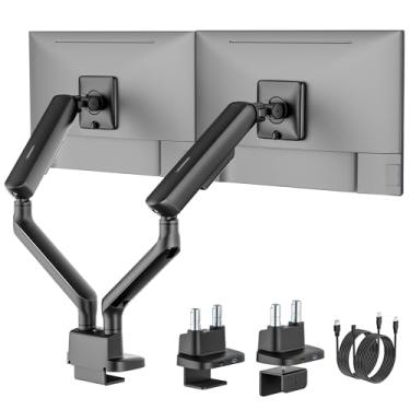 Imagem de monTEK Braço de monitor duplo com USB, braço mecânico para monitor de mola para telas de 17 a 35 polegadas, suporte de mesa ajustável para monitor cada um comporta até 11 kg com braçadeira C/suporte