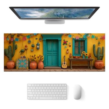 Imagem de HOMETITUTE Mouse Pad Gaming Mousepad 81,5 x 11,8 polegadas pátio mexicano arte floral diatomita grande teclado tapete de mesa XL mouse pad para casa e escritório acessórios de mesa