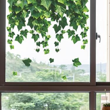 Imagem de Decalques de parede de videira verde pendurados, decoração de arte de flores com folhas e plantas naturais com adesivos de pássaros e borboletas, adesivo de vinil à prova d'água, sala de estar e