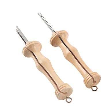 Imagem de Cuofyunl 2 peças kit de bordado com agulha de perfuração cabo de madeira agulha de fio faça você mesmo ferramentas de tricô feitas à mão