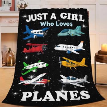 Imagem de Cobertor Girl Loves Planes Decoração de Quarto de Cama Cobertores de Flanela para Sofá 127 cm x 101 cm