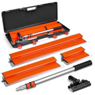 Imagem de Conjunto de lâminas de desnatação para drywall, 30,5 cm + 56 cm + 81,3 cm lâminas + cabo de alumínio ajustável de 61 a 139,7 cm, faca de construção de aço inoxidável, faca para alisar paredes e