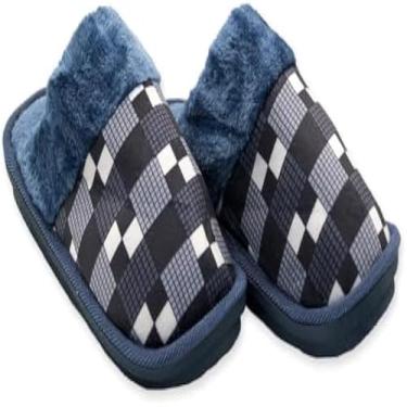 Imagem de Pantufa masculina xadrez azul para seus pes relaxarem, aconchegante