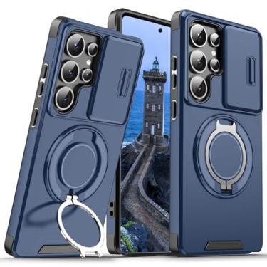 Imagem de Capa para Samsung Galaxy S26 Ultra com anel magnético com suporte para câmera, capa resistente à prova de choque militar resistente para Samsung S26 Ultra 5G (azul)
