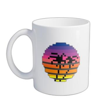 Imagem de Caneca Xícara de Café Porcelana 300ml Pôr do Sol Tropical Pixel Art