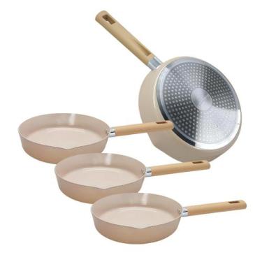 Imagem de Kit 3 Frigideira Antiaderente Indução Cerâmica Chicago Rosa Pastel - C