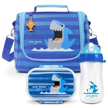 Imagem de Kit Lanche Escolar 3 Peças Kids - Lancheira Térmica com Alça, Pote de Lanche com Talheres e Garrafa Squeeze (Azul)