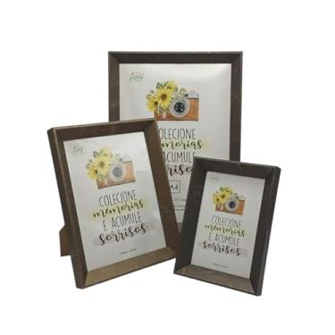 Imagem de Conjunto de 3 Porta-Retratos Premium, 10x15cm, 15x20cm e 21x29,7cm, Moldura Texturizada em Cinza Design Elegante e Moderno para sua Sala ou Escritório