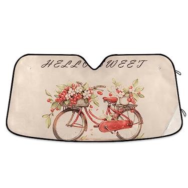 Imagem de Guarda-sol floral vermelho cereja bicicleta para-brisa dobrável, pára-brisa dobrável, acessórios de verão para carro