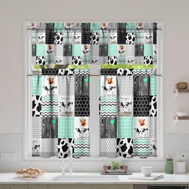 Imagem de mvhsuoem Conjunto de 3 peças de cortinas e sanefas de cozinha de vaca para decoração de cozinha, janelas sobre a pia, cortinas de arte de fazenda 69,8 x 91,4 cm