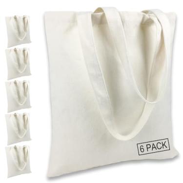 Imagem de BUOGIO Sacola de lona lisa a granel, sacolas de compras reutilizáveis em branco de 293 ml para impressão personalizada, promocional, presentes (6, natural)