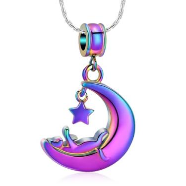 Imagem de constantlife Colar de urna de gato da lua para cinzas, joia de cremação para amantes de gatos, pingente memorial para perda de animais de estimação, pingente de lembrança de gatinho de aço inoxidável