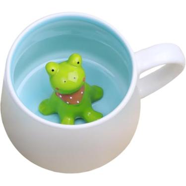 Imagem de Caneca fofa 3D animal cerâmica café xícara de chá com alça, estatueta de animal feita à mão copo de cerâmica para café, chá, sapo de leite