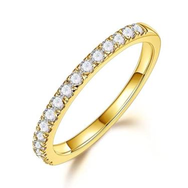 Imagem de Aliança de eternidade delicada banhada a ouro 14 K banhado a ouro rosa para mulheres, anel de moissanite de zircônia cúbica empilhável, aliança de casamento de aniversário não mancha, 2,5 mm, tamanho