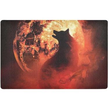Imagem de TSENQUE Tapete de porta de outono de lobo uivante digital personalizado tapetes de entrada engraçados tapete de entrada interna antiderrapante para casa lavável 81 cm x 50 cm