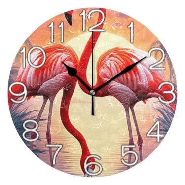 Imagem de GAIGEO Relógio de parede analógico decorativo operado por bateria relógio de sala de aula, decoração de parede vintage, arte de pássaro chique vermelho, 25 cm, ponteiros dourados