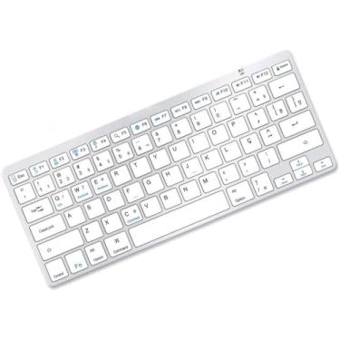 Imagem de Teclado Sem Fio Ultra Fino Bluetooth ABNT2 Com Tecla Ç, Para Tablet, Celular, Android, iOS, Smart TV, Notebook – Portátil Slim Premium (BRANCO)