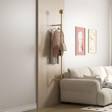 Imagem de BOTAOYIYI Suporte de parede – Cabide minimalista que economiza espaço com design moderno, estrutura de metal resistente para quarto, entrada, sala de estar (dourado)