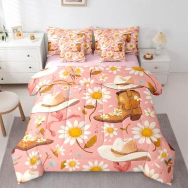 Imagem de Erosebridal Conjunto de edredom solteiro para meninas adolescentes ocidentais com lençol para crianças, mulheres e adultos – Jogo de cama com 7 peças de botas vintage de caubói country western