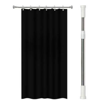 Imagem de Kit Cortina de Box para Banheiro com Ilhós e Varão Extensível Antimofo 1,38 x 1,98 Ideal para Box Banheiro Instalação Sem Furo(PRETA VINIL S/VISOR + VARÃO,1,10m a 2,00m)