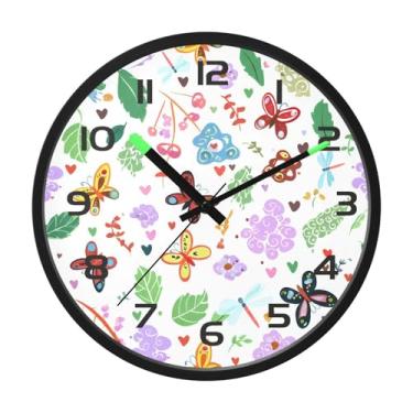 Imagem de CEBUGI Relógio de parede com luz noturna de 30,5 cm que brilha no escuro com sensor de voz, borboletas coloridas, relógios de parede operados por bateria para decoração de quarto e sala de estar