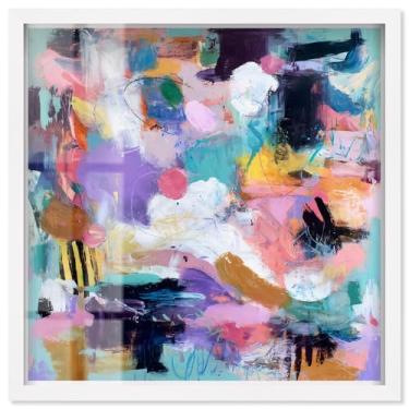 Imagem de Chromatic Whirlwind I Shadowbox Print Pink Wall Decor por Art Remedy, moldura branca, 13 x 13