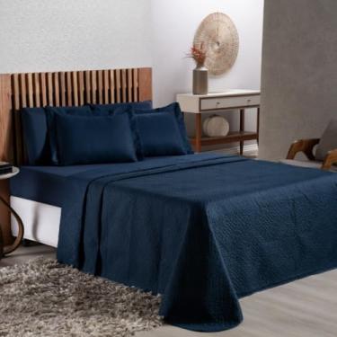 Imagem de Colcha Cobre Leito Cama Solteiro Casal(Marinho,Queen)