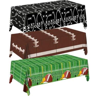 Imagem de SsHan&dXia Pacote com 3 toalhas de mesa de futebol, artigos de decoração de festa de futebol, 137 x 272 cm, grande tema de futebol, capa de mesa de plástico descartável para aniversário, dia de jogo