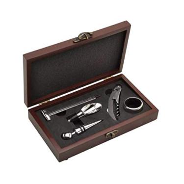 Imagem de Kit Acessorios Vinho 5 Peças Case Madeira Saca Rolhas