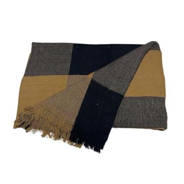 Imagem de Manta de Sofá Gigante 210x120cm em Algodão – Manta Artesanal para Sofá e Cama Decorativa(Caramelo C/Preto)