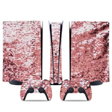 Imagem de Película de decalque para disco Ps5, capa adesiva de vinil de corpo inteiro para console e controle PlayStation 5 (edição de disco PS5, Blue Lightning) (glitter rosa claro, edição digital PS5)