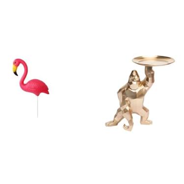 Imagem de Whtkoph Escultura de Flamingo para Jardim com Bandeja, em Resina, Ideal para Decoração de Primavera, Quintal, E Sala de Estar. Perfeito para Festas, J
