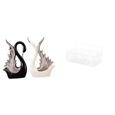 Imagem de Whtkoph Estatuetas de Cisne, Esculturas de Cerâmica E Cestos de Armazenamento em Arame, Prateleiras para Cozinha, Banheiro, Sala de Estar, Decoração.