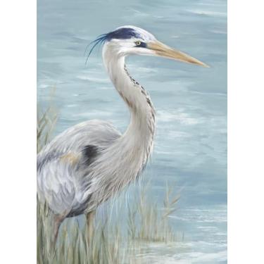 Imagem de Goldfoilart Decoração de parede Heron, arte de parede natural, impressão de pintura elegante para quarto, sala de jantar, escritório ou cozinha, arte grande, 91 cm x 61 cm