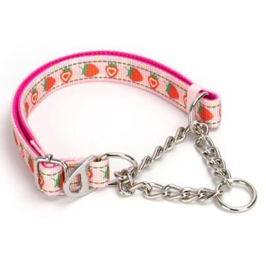Imagem de Coleira de cachorro Strawberry Martingale com corrente - coleira refletiva sem puxar, coleira gargantilha ajustável para cães médios, grandes e GG (grande)