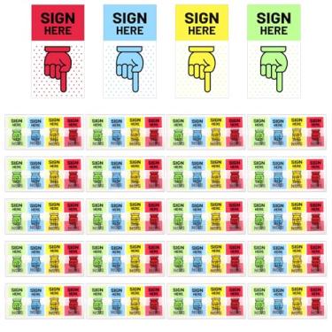 Imagem de 2000un Assinar Aqui Adesivos, Seta Etiquetas Adesivo Abas Assinatura Aqui Post Marcadores para Documentos Cadernos Lar Escritório Materiais Escolares (4 Cores)