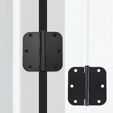 Imagem de Generic 1 pacote de dobradiças de porta arredondadas pretas foscas, raio de 9,5 cm, moderno, estilo contemporâneo, dobradiças de porta de ferro com 3 furos para escritório, quarto