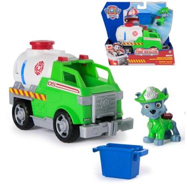 Imagem de PAW PATROL Fire Rescue - Caminhão de tanque Rockys com garra e recipiente e boneco de cachorro Rocky para crianças a partir de 3 anos