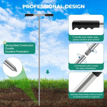 Imagem de Haste de sonda de solo de aço inoxidável, haste de sonda de aterramento ajustável de 81-121 cm com alça em T para localizar fossas sépticas, tubos subterrâneos, corridas de gopher ou tesouro