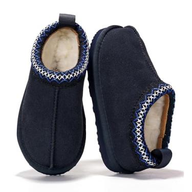 Imagem de Project Cloud Chinelos de couro genuíno e de xearling australiano para crianças – Pantufas felpudas e antiderrapantes de espuma viscoelástica para meninas e meninos, calçados infantis unissex (Dream