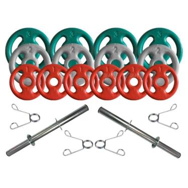 Imagem de Kit com Barras de Halteres e Anilhas Emborrachadas - 20 Peças-Unissex